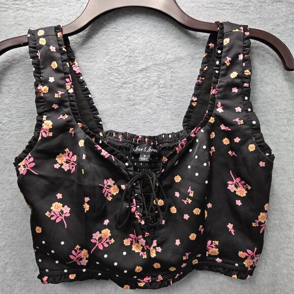 For Love And Lemons Camellia Black Floral Crop Top Size Small - Picture 2 of 7